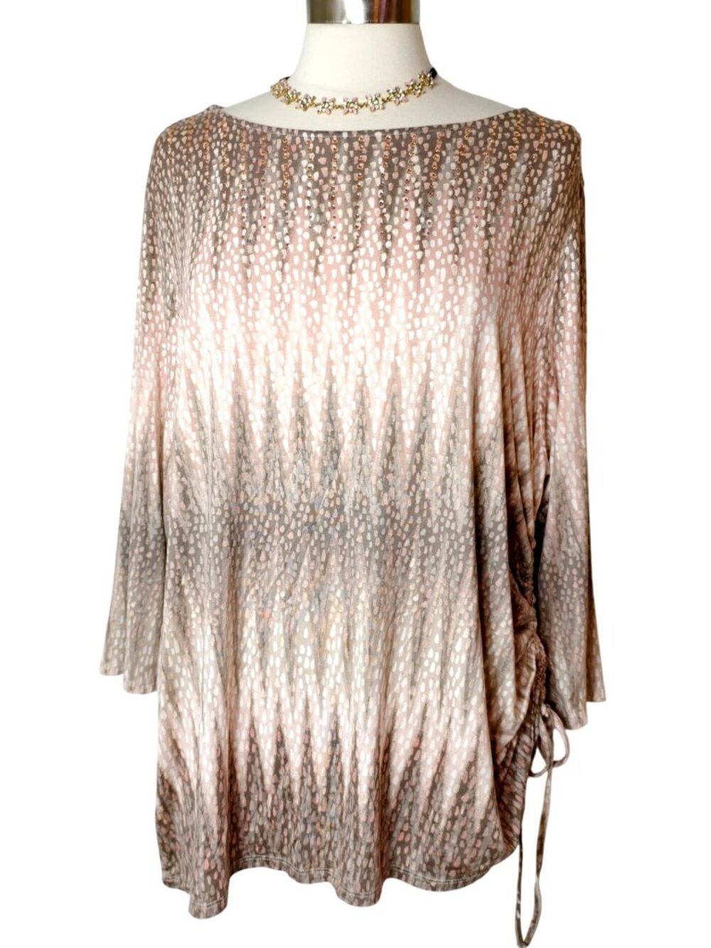 Ruby Rd Womens 1X Tunic Sequin Embellished Ombre Drawstring Side 3/4 Slv Chic